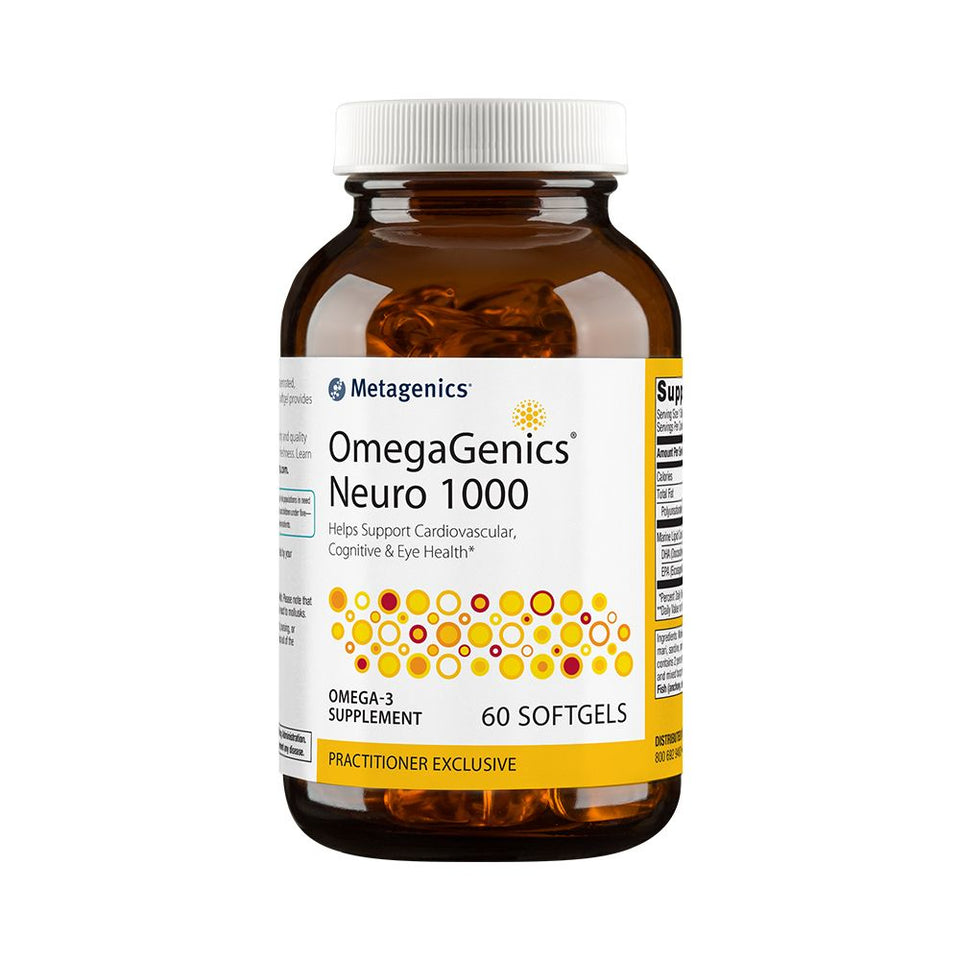 OmegaGenics Neuro 1000 features a concentrated, purified source of omega-3 fatty acids. Each softgel provides a total of 750 mg DHA and 250 mg EPA. All OmegaGenics formulas are tested for purity and quality 